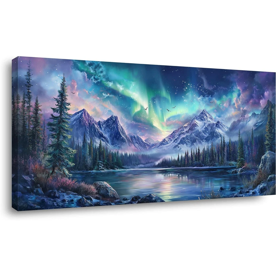 

Aurora Borealis full diamond painting Northern Light Abstract Snow Mountain Tree Forest Scenery 5D mosaic Nature Landscape decor