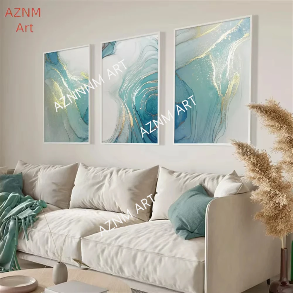 1PC/3PCS Abstrakte Wand Kunst Leinwand Malerei Drucke Nordic Luxe Vergoldet Bild Türkis Gold Folie Marmor textur Poster Zimmer Dekor