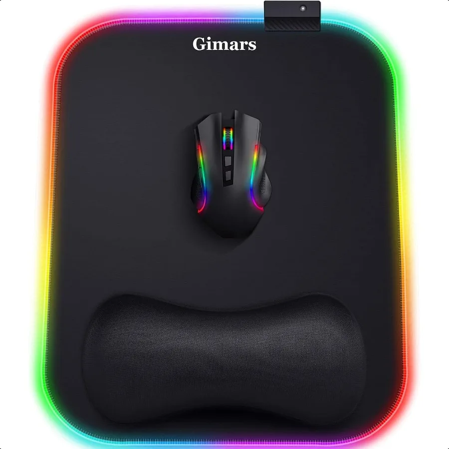 

Gimars RGB Mouse Pad with Wrist Rest port12 x 10 inch Extra Large Ergonomic Gaming Mouse Pad with 10 LED Lighting Modes NonSlip