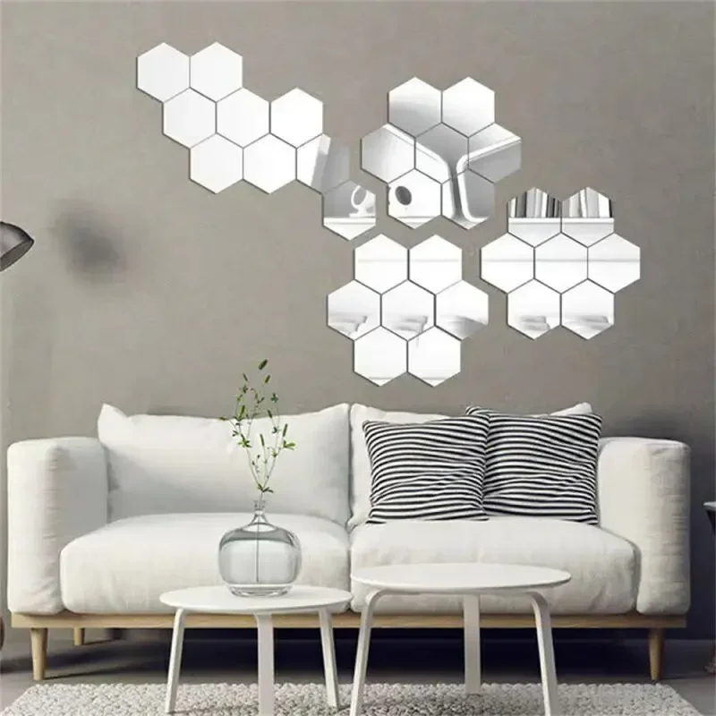 Wall Stickers Hexagon Mirror Environmental Protection Acrylic Wall Sticker Background Wall Decoration Mirror Sticker