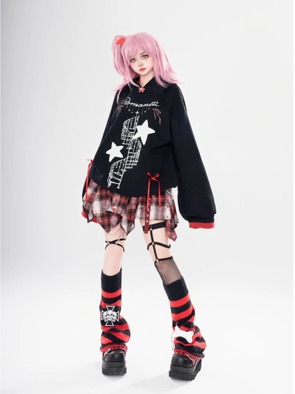 Japanese Style Subculture Harajuku Sweet Cool Y2K Hoodies Cartoon Print Bow Loose Casual Long Sleeve Sweatshirts Women Autumn