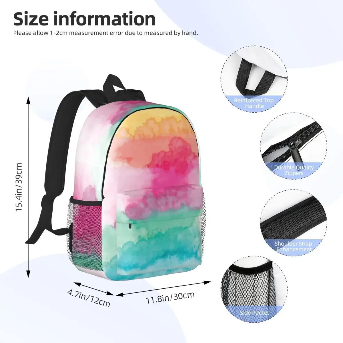 Watercolor Rainbow Blend Backpacks Boys Girls Bookbag Fashion Students School Bags Travel Rucksack Shoulder Bag Large Capacity