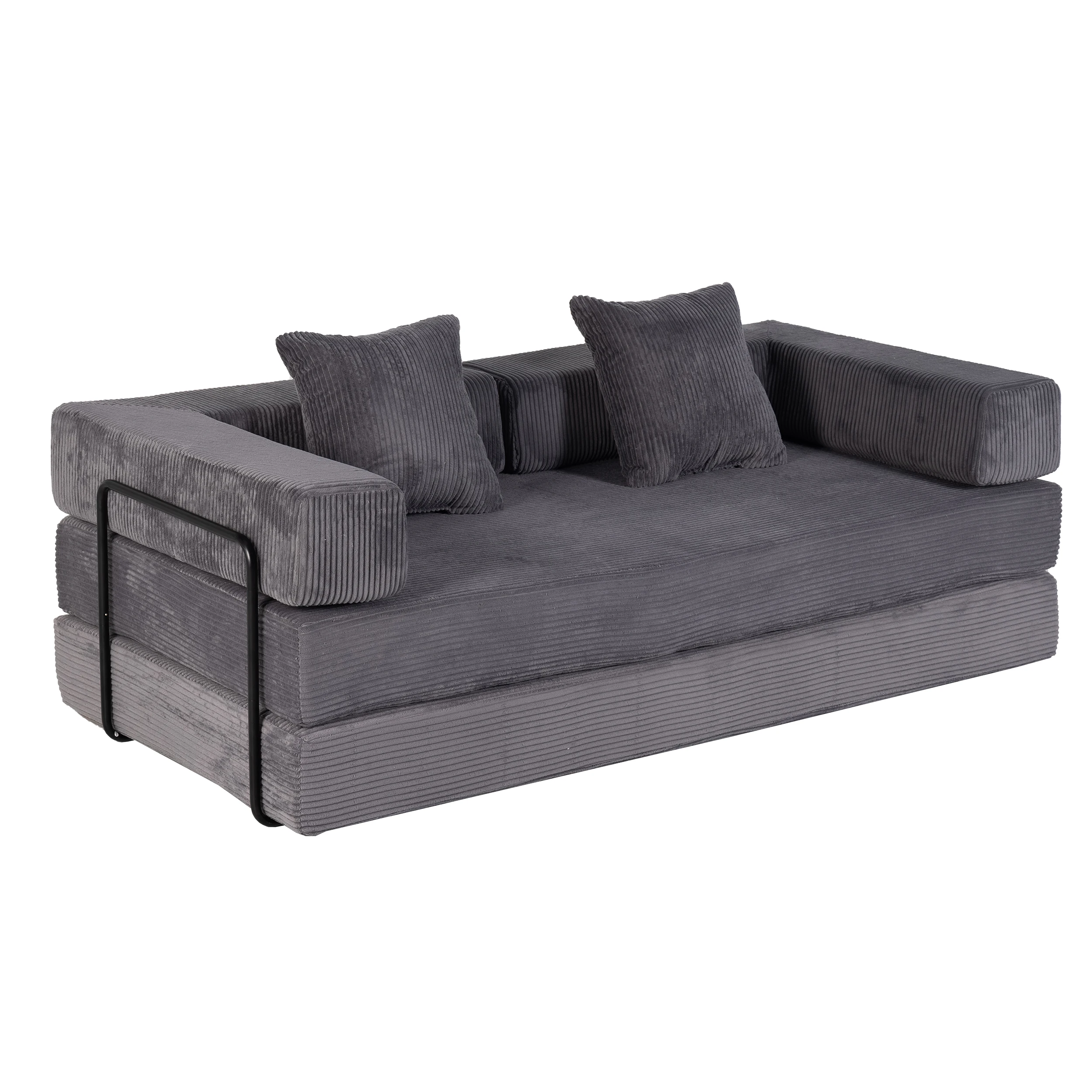 Donkergrijze corduroy opklapbare slaapbank, 3-in-1 multifunctionele opklapbare logeerbed, geen montage nodig, comfortabele slaapbank - afbeelding 2