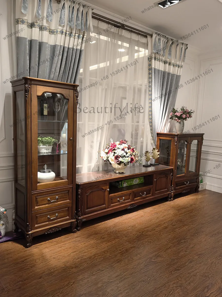 

American all solid wood black walnut TV cabinet hall cabinet combination