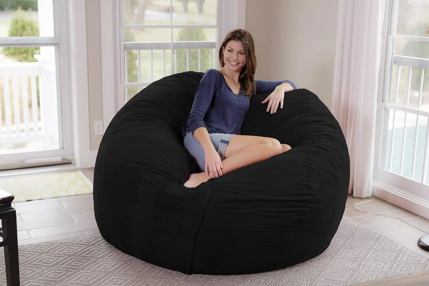 Sack Bean Bag Chair: Giant 7' Memory Foam Furniture Bean Bag - Big Sofa with Soft Micro Fiber Cover - Black Micro Suede