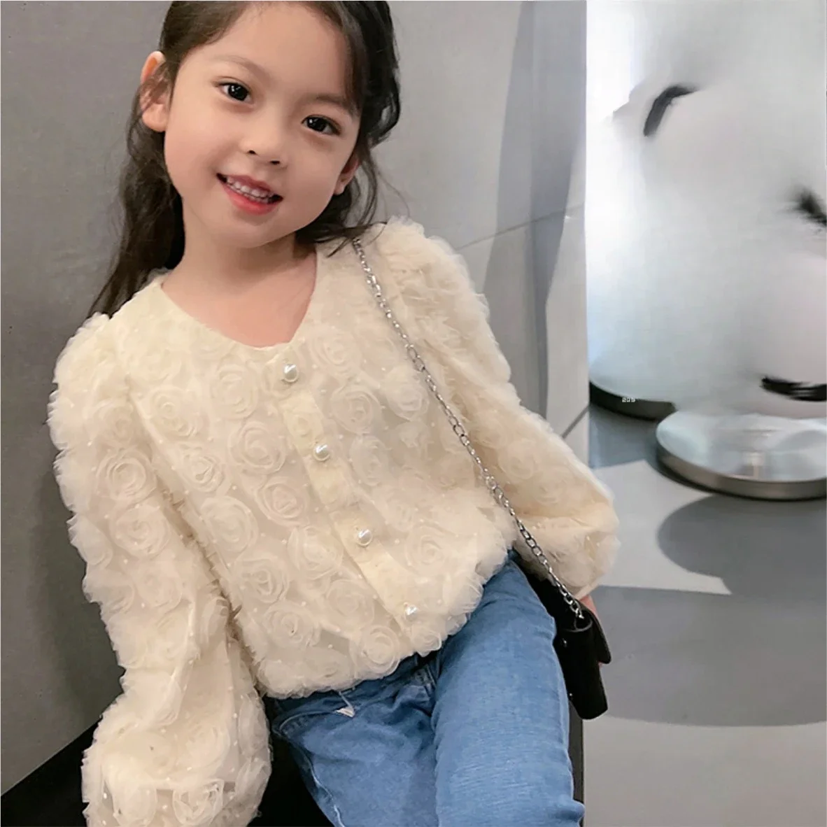 

Summer Spring Fashion Baby Girls Lace Gauze Coat 3D Flowers Single-breasted Children Jackets Kids Outfits 2-13 Years