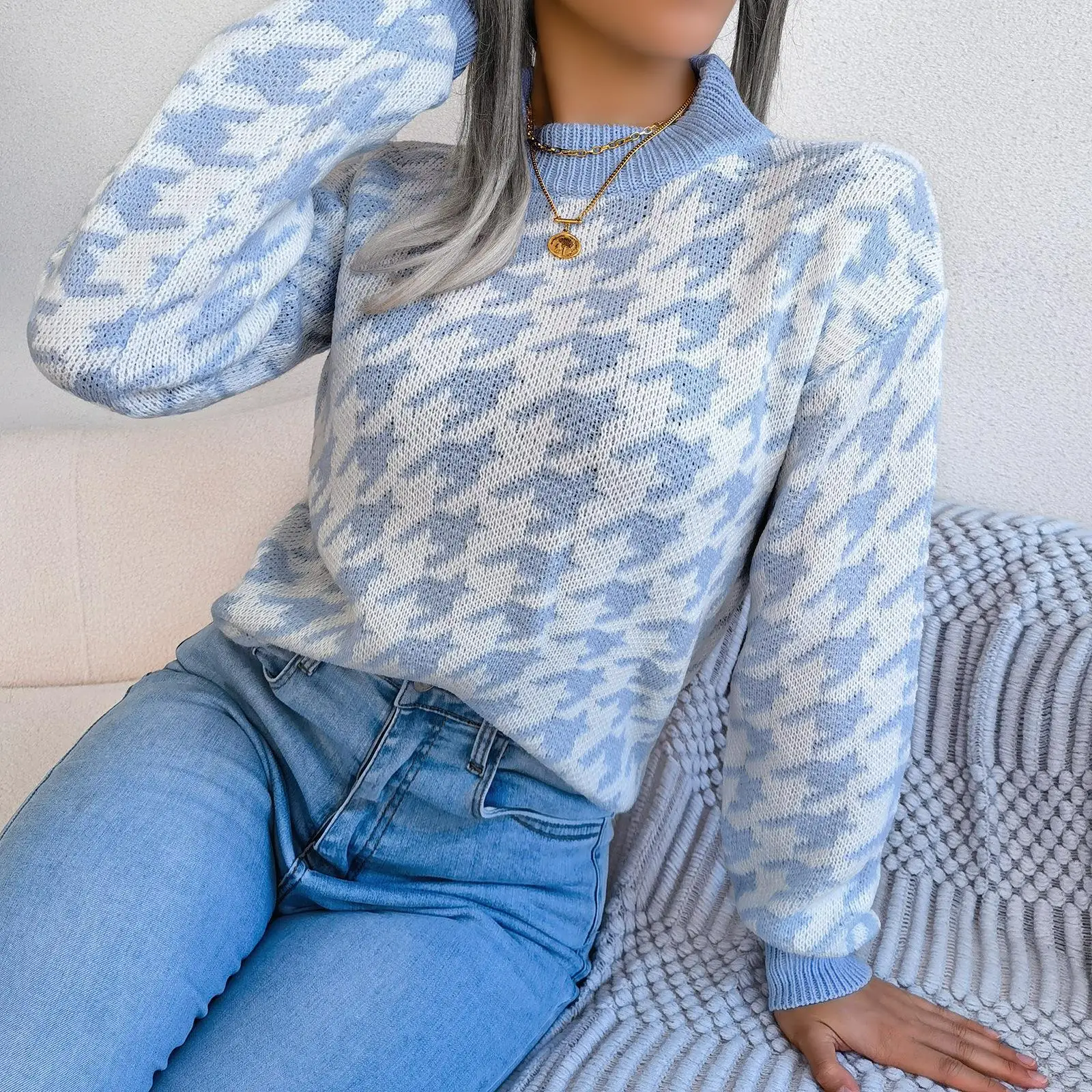 الخريف الشتاء عادية محبوك سترة طويلة Sve العلوية محطة مستقلة عبر الحدود المرأة Faion لا العلامة التجارية #3