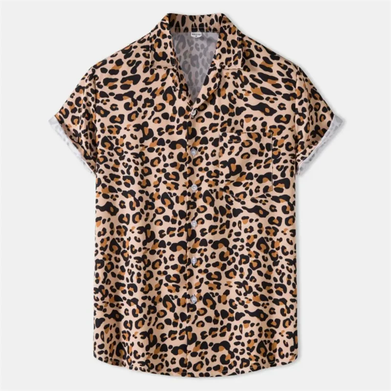 

Summer 3D Leopard Print Shirts For Men Clothes Casual Vacation Short Sleeve Streetwear Button Clothing Mens Lapel Blouse Tops