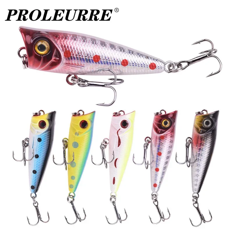 

1 Pc Topwater Popper Fishing Lure 5cm 4.5g Trolling Wobblers Plastic Hard Artificial Bait with 10# Hooks for Bass Pike Catfish