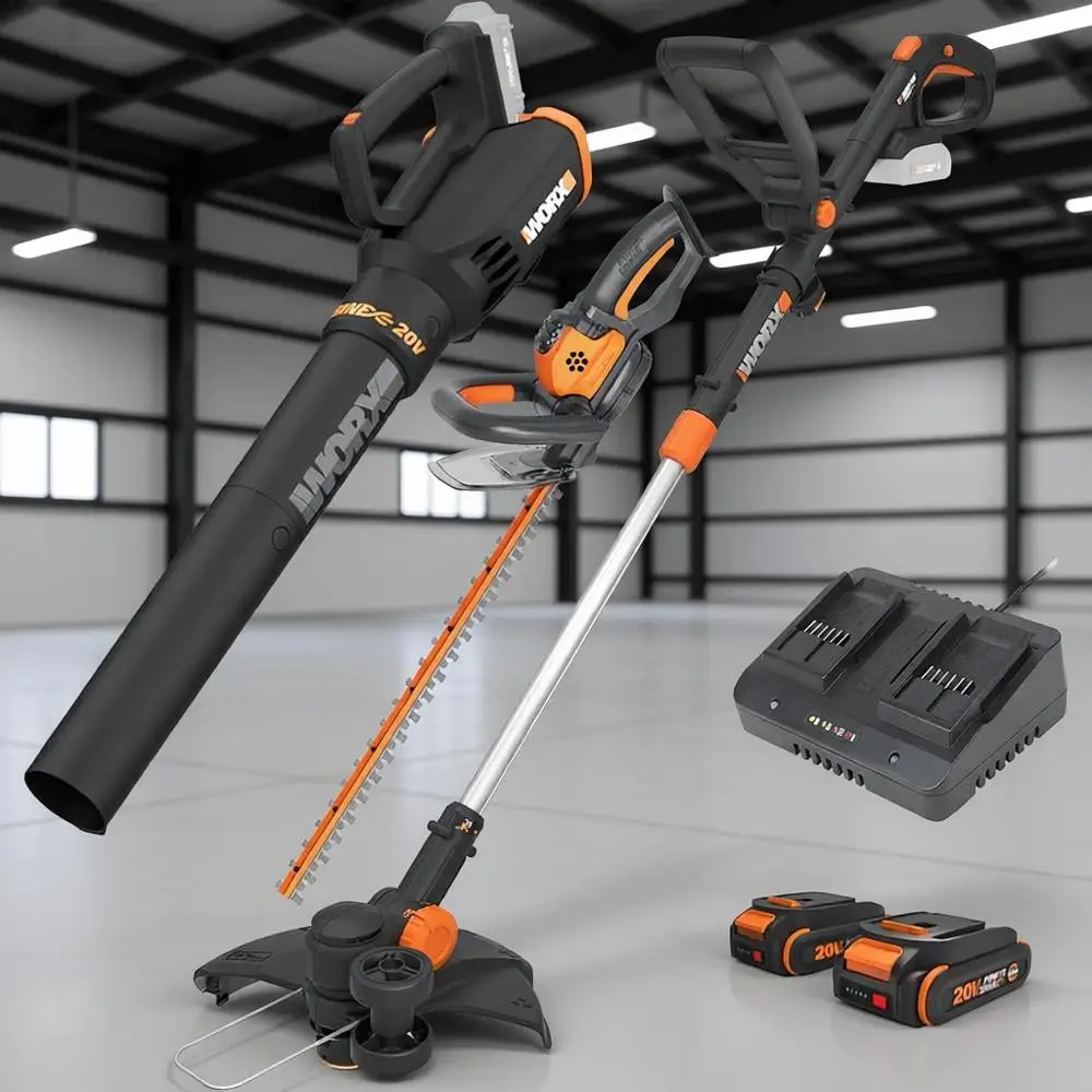 

20V 12'' CordlString Trimmer, 360 CM Lea Blower & 22'' Hedge Trimmer Combo, 2 Batteries & Included, WG931
