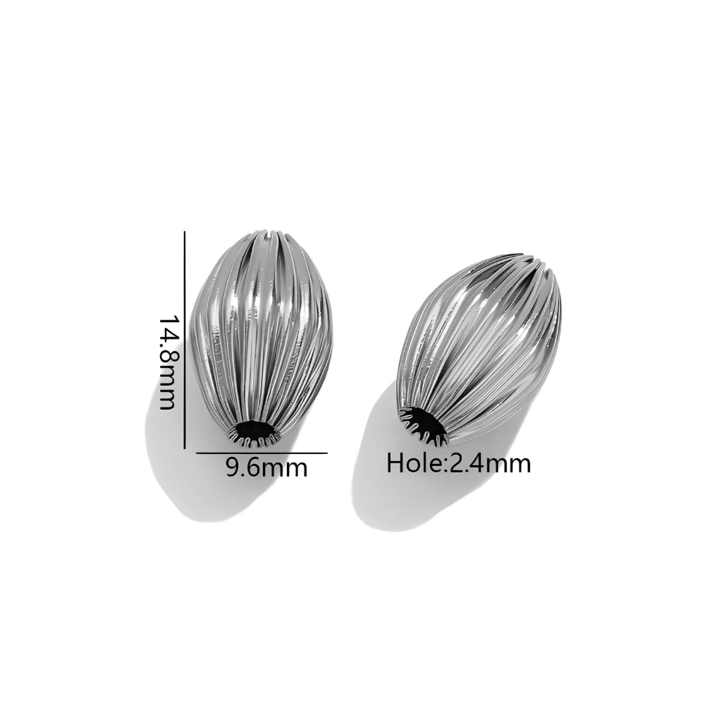 5 STKS Rvs 18 K Goud Grote Geribbelde Ovale Teardrop Vormen Losse Kralen voor DIY Armband Ketting Sieraden Maken Groothandel
