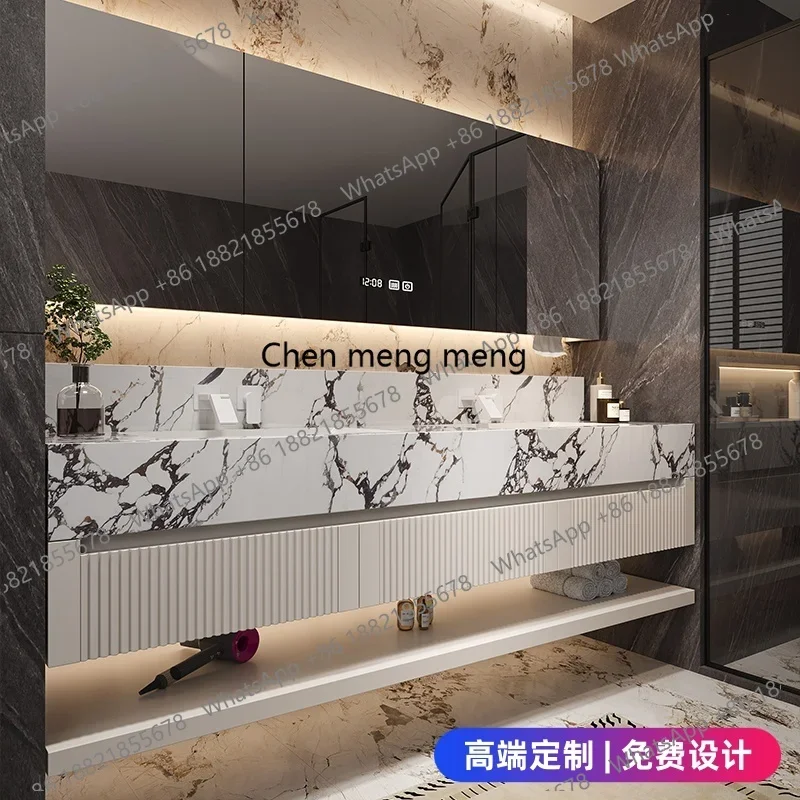 خزانة حمام بحوض مزدوج متكامل من السيراميك بدون خياطة مدمجة لحوض غسيل الحمام #3