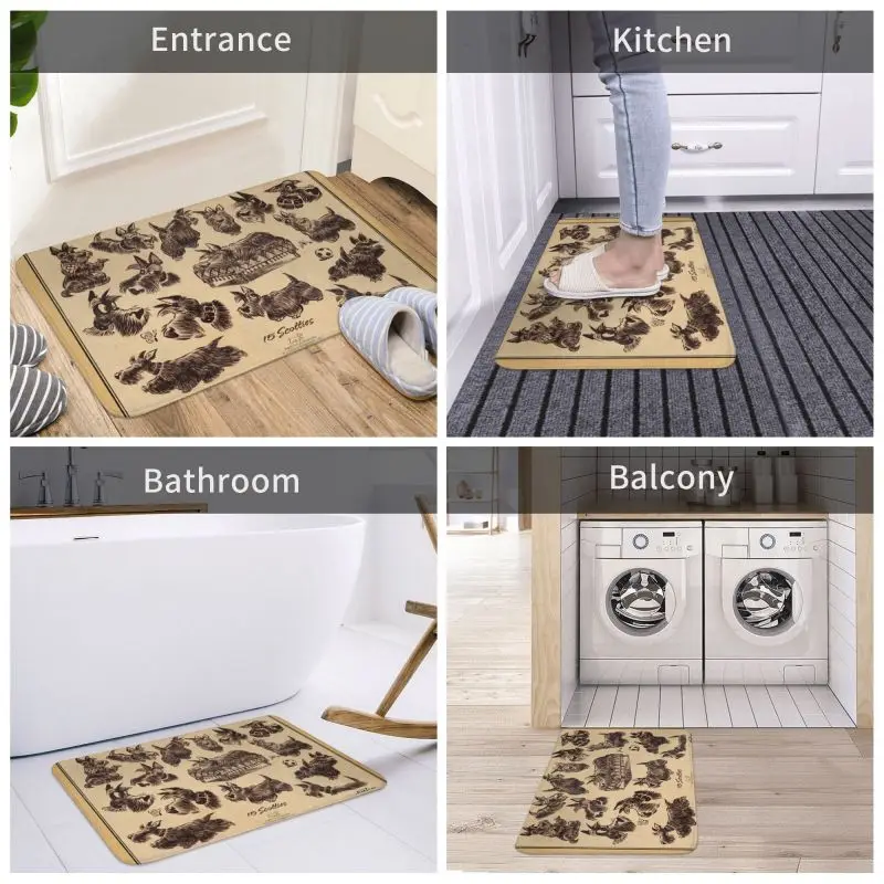 Vintage Scottie Dog Front Door Floor Entrance Mat Scottish Terrier Kitchen Bath Doormat Living Room Carpet Rug Toilet Footpad