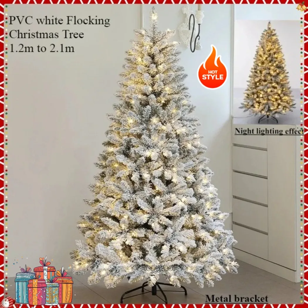 

Artificial Christmas Tree Encryption PVC Cedar Flocked with LED Lights Christmas Tree 1.2m to 2.1m Christmas Family Decoration