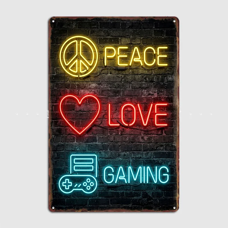 

Peace Love Gaming Neon Signs Vintage Poster Metal Sign Custom Bedroom Room Decoration Home Decor Posters Indoor Wall Decoration