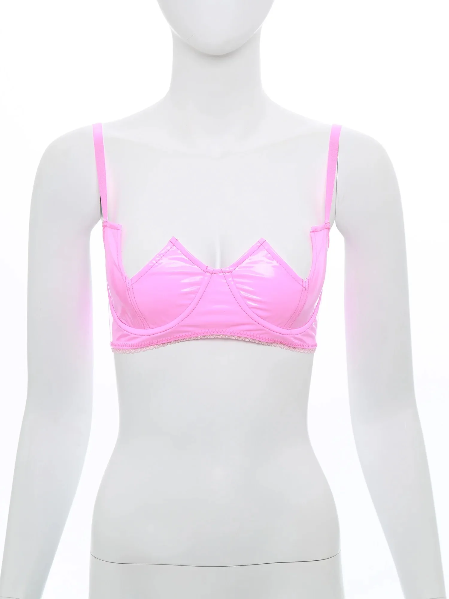 Women Bra Lingerie Gothic Wet Look Patent Leather Bralette Sexy Fashion V-Notch Underwired Bustier Vest Push Up Latex Bras Top