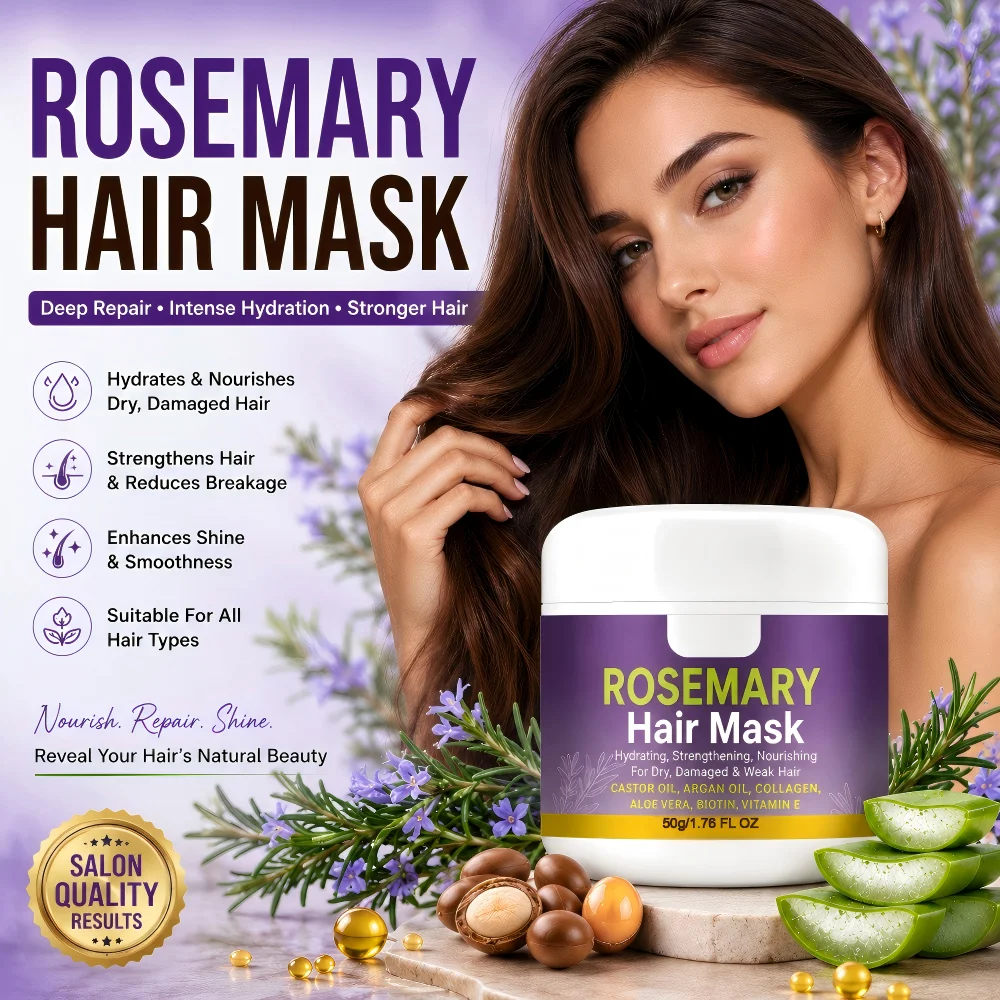 Rosemary Hair Mask With Biotin Argan Oil Castor Oil Repair Dry Damaged Strengthening Hydrating Nourishing Hair Care Treatment