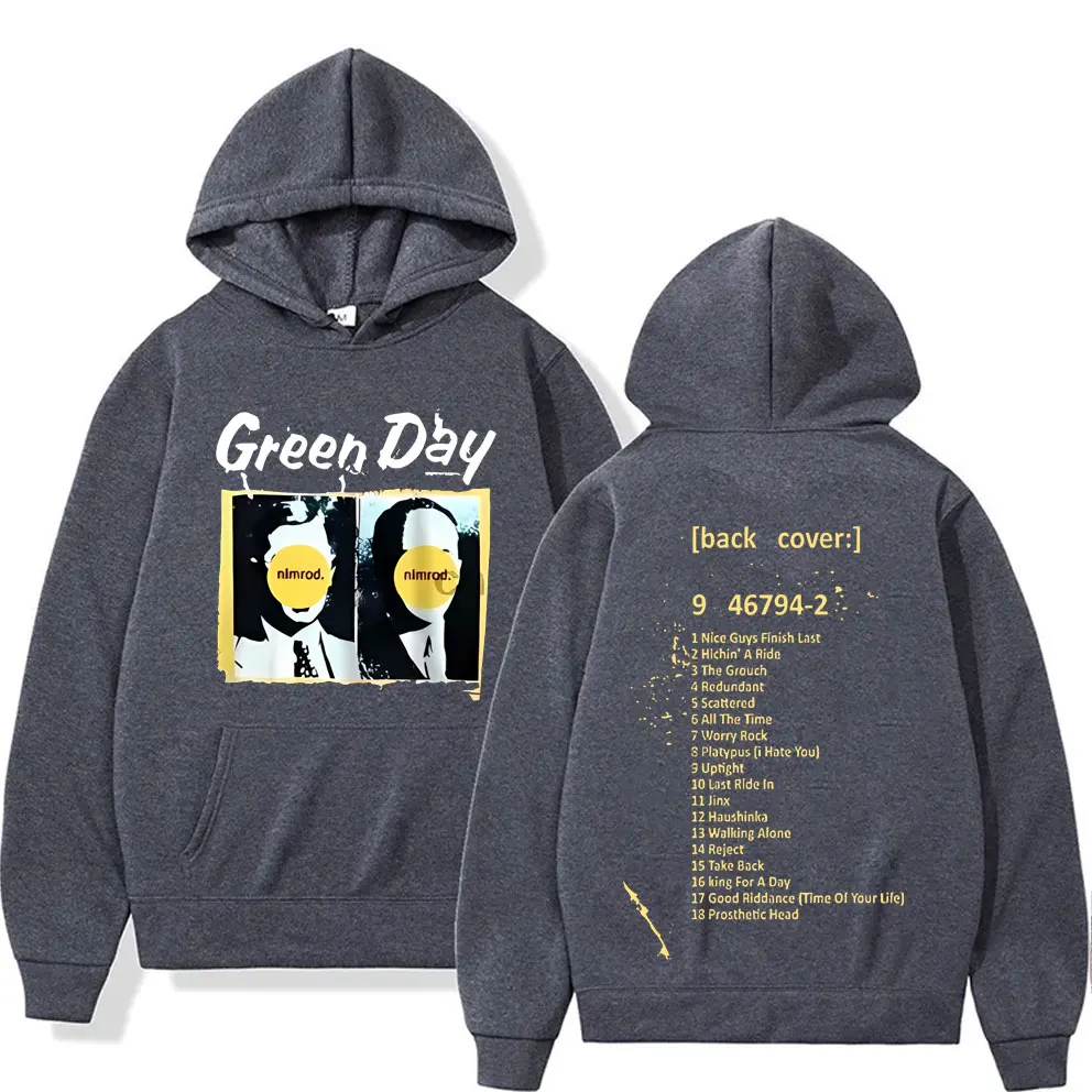 Rare Punk Band Green Day Nimrod Back Cover Print Hoodie Men Vintage Gothic Rock Oversized Sweatshirt Male Hip Hop Casual Hoodies