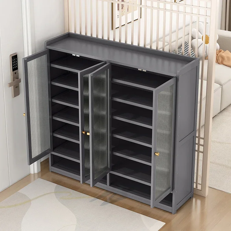 Gabinetes de zapatos de diseños simples, gabinetes de zapatos de almacenamiento tradicionales Vintage verticales, muebles minimalistas grises Librero Esquinero