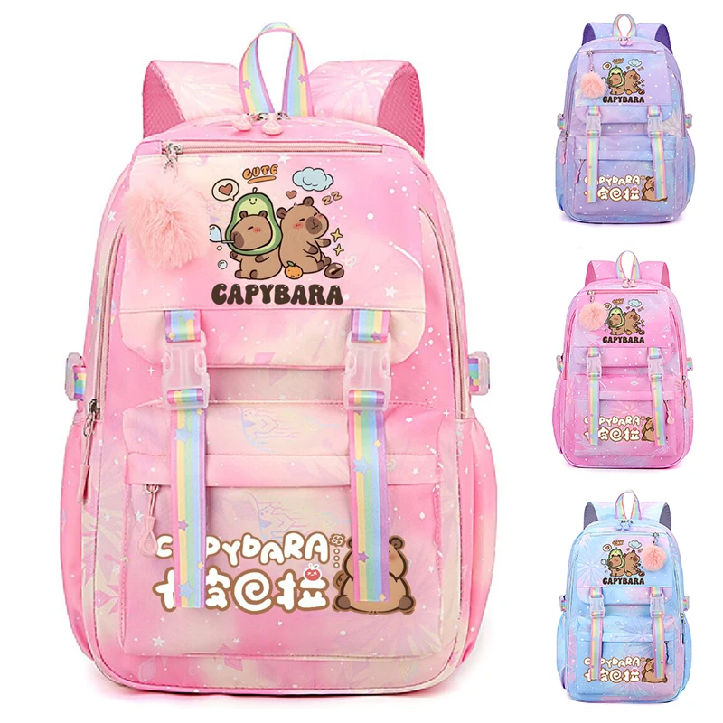 

Cute Capybara Graphic School Backpack Trendy Cartoon Capybara Children Schoolbags Girls Boys Teeneger Backpack Women Travel Bags