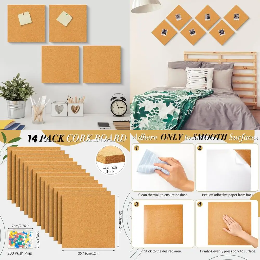 

Набор из 12 толстых квадратных пробковых плиток 12x12 дюймов с клейкой основой для домашнего офиса и проектов DIY