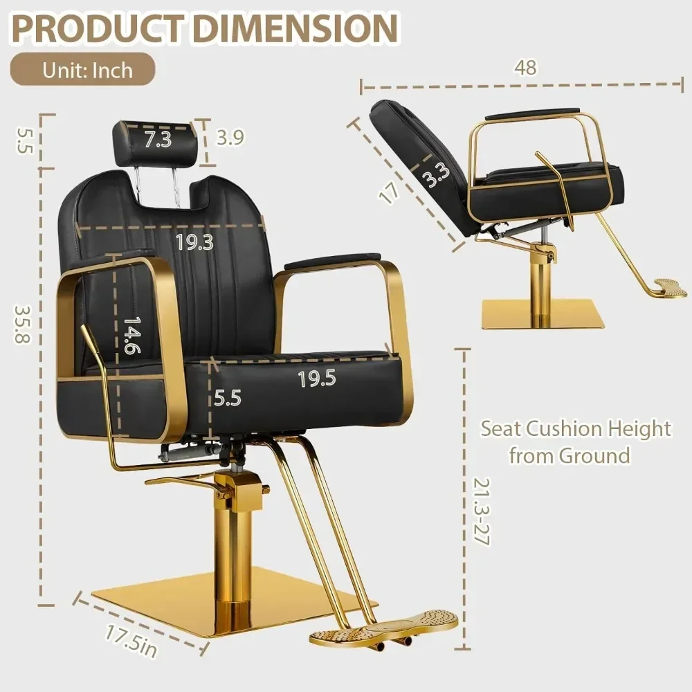 Salon Chair for Hair Stylist, Black Hair Stylist Chair with Hydraulic Pump,360° Rotation,130° Recline,Beauty Hair Braiding Chair