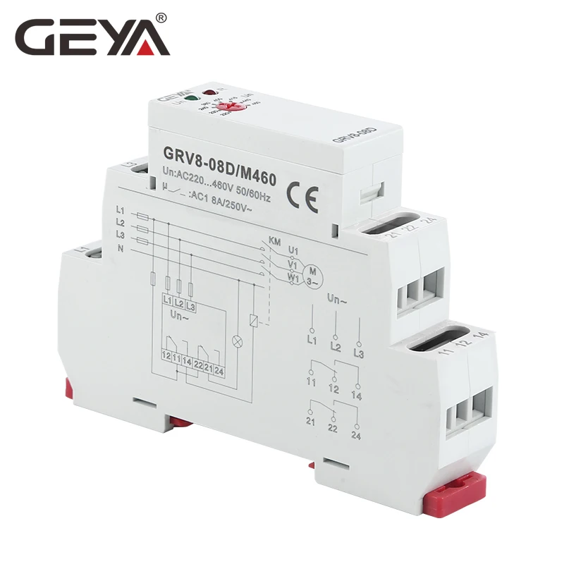 GEYA Din Rail Mounted 3 Phase Voltage Relay 10A Phase Failure Phase Sequence with CE CB GRV8-08