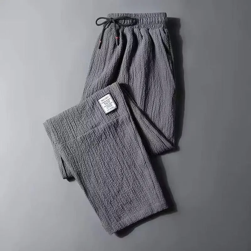 

Spring Summer Autumn Ice Silk Thin Pants Men's Casual Loose Long Trousers Dirt Resistant Workwear Youth Faion Color