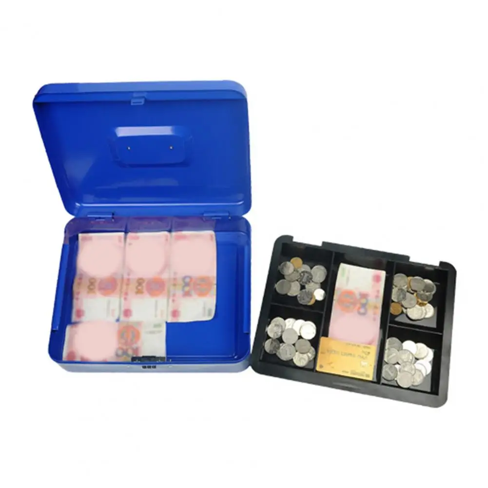 Deposit Tin Fireproof Cash Safe Box with Lock 2 Secure Multi-compartment Metal Money Box for Anti-theft Shockproof Storage