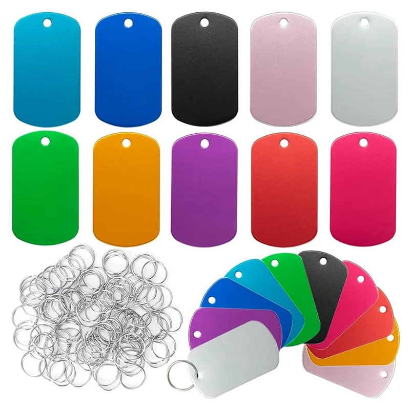 

50 PCS Aluminum Tag Blanks Engraving Blank Metal Tags Multicolor Metal Pet ID Double Sided Stamping Engraving Tags