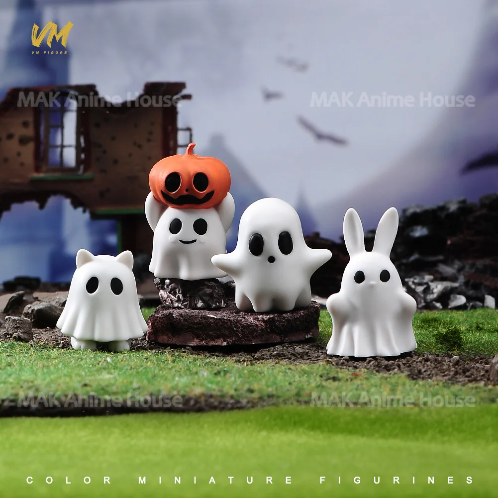 

Resin Miniatures Ghost Baby Rabbit Pumpkin Cat Cute Scene Figure Painted Model For Halloween Decorative Ornaments Toy Dolls Set