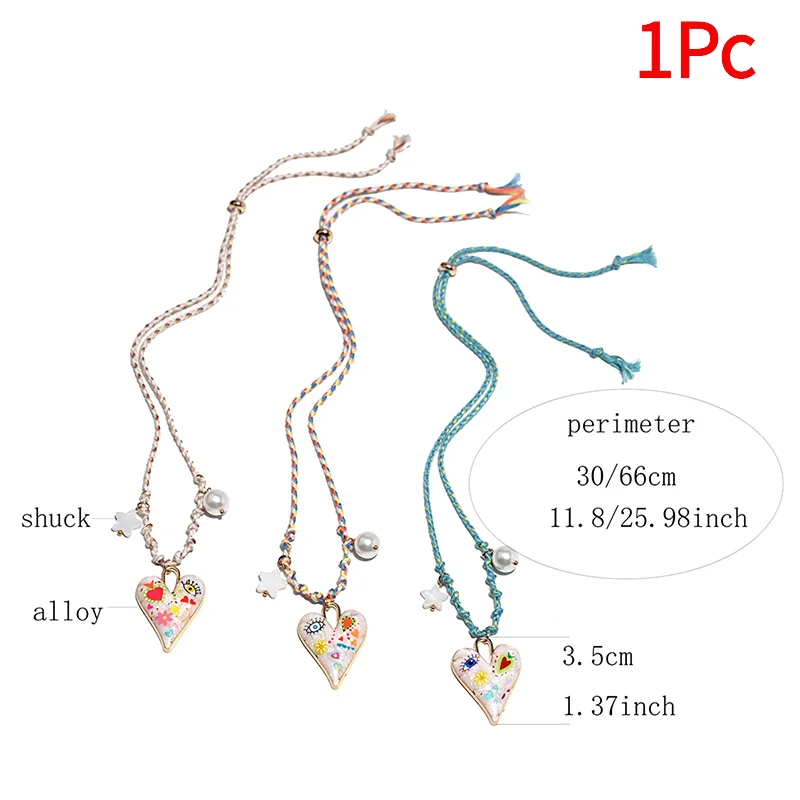 1Pc Handmade Knotted Rope Heart Pendant Necklace Fashion Sweater Chain Stackable Star Pearl Necklace For Women Jewelry Gift.