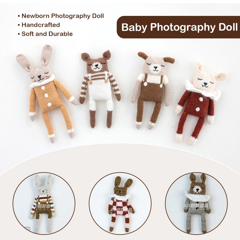 الدمى المصنوعة يدويا محبوك أرنب الوليد التصوير الدعائم لطيف دمية على شكل حيوان الطفل التصوير استوديو الملحقات