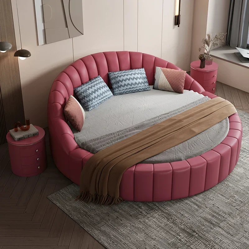 

Двуспальная кровать размера «queen-size», круглая деревянная роскошная двуспальная кровать размера «king-size», эстетичная современная мебель для спальни Letto Matrimoniale