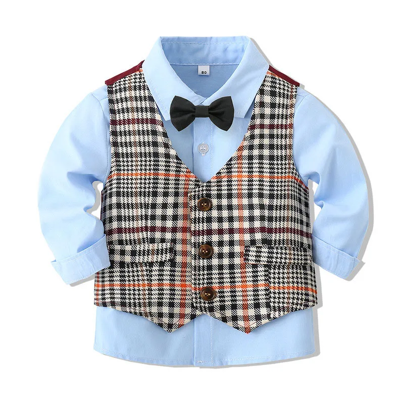 Baby Boys Clothes Formal Suit Spring Autumn Long Sleeve Bowtie Shirt+Waistcoat+Trousers Kids Boy Birthday Party Dress Set