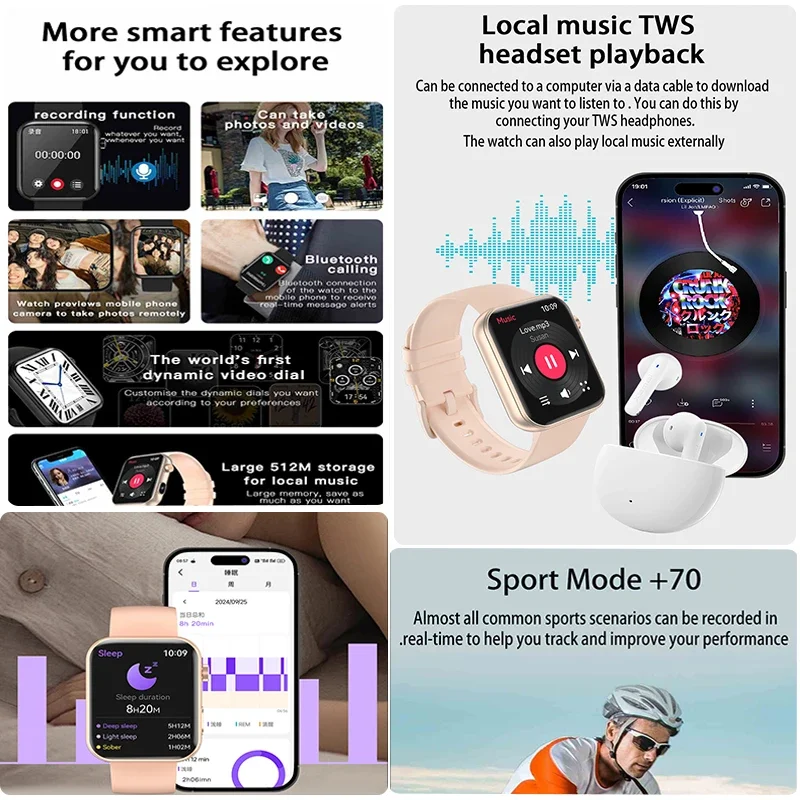 2025 New Large Memory Smart Watch 3D Dynamic Dail Take Photos Video Heart Rate Sports Fitness Waterproof BT Call HD Smart Watch