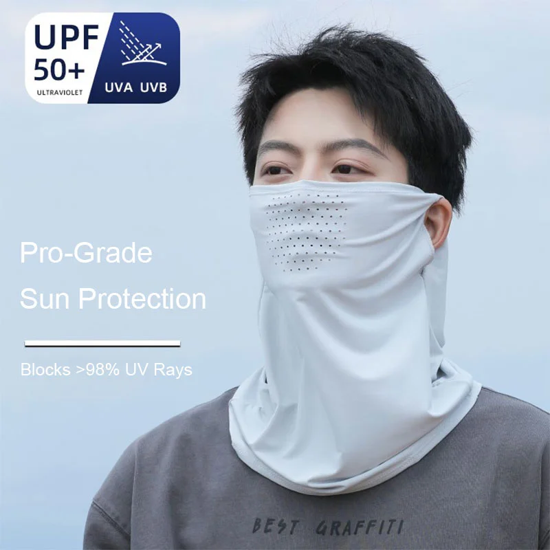 หน้ากากกันแดดผ้าไหมน้ําแข็งพร้อมที่เกี่ยวหู - ผ้าคลุมหน้าปั่นจักรยานฤดูร้อนสําหรับทั้งชายและหญิง, โล่ UV ระบายอากาศสําหรับใบหน้าและลําคอ