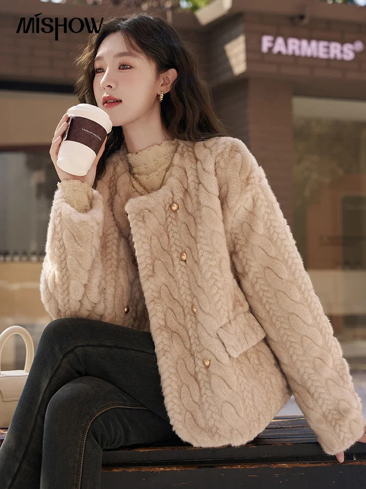 MISHOW Plush Faux Fur Coat Women Luxury Autumn Winter High Quality Lamb Wool Style Double Breasted Office Lady Jacket MXC58W0318