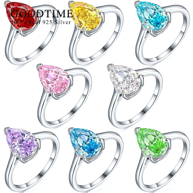 

Fashion Woman Ring Pure 100% 925 Sterling Silver Band Flame Ice Flower Cut Water Drop 4ct High Carbon Zircon Ring Jewelry Gift