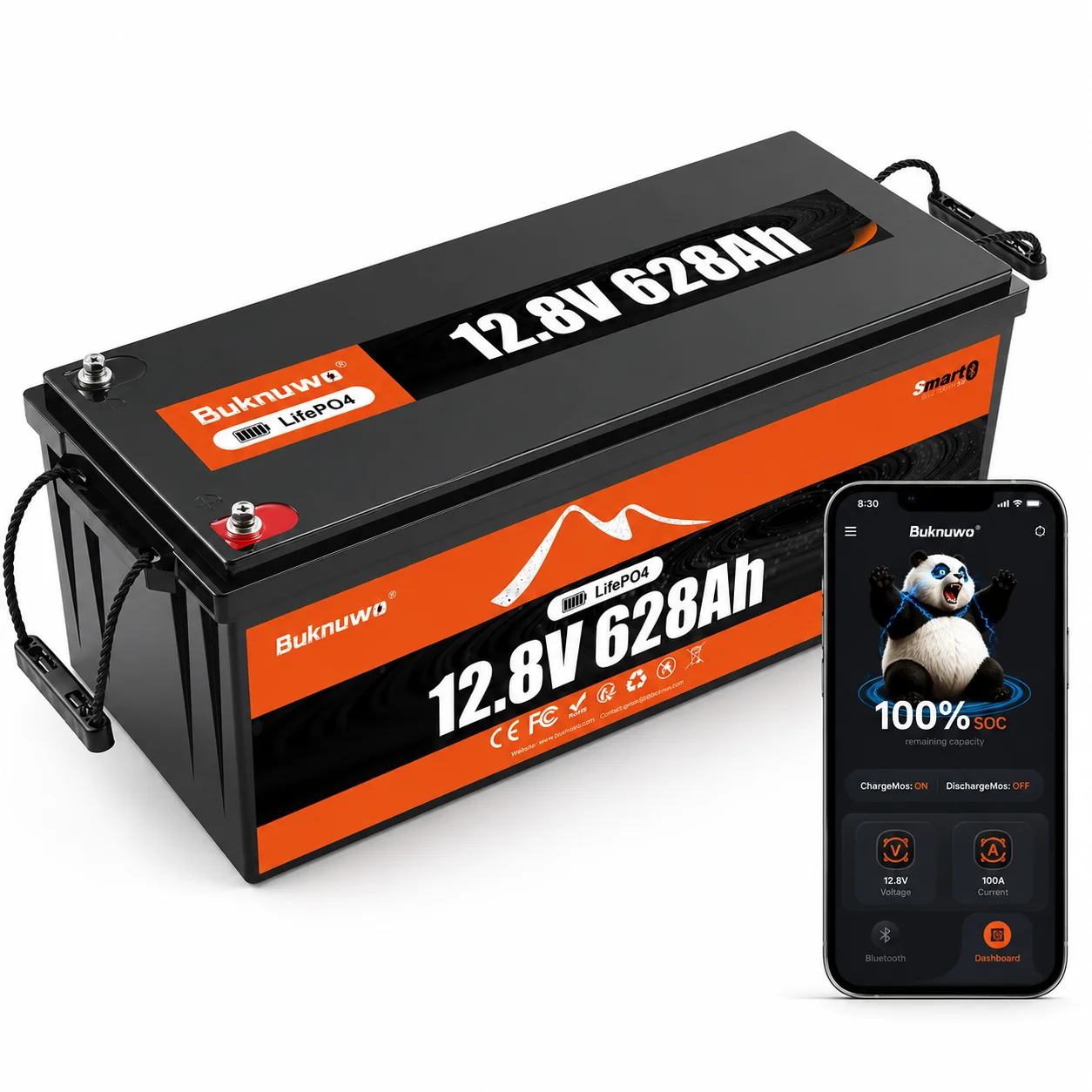 Buknuwo 12V/12.8V 628Ah Bluetooth LiFePO4 Lithium Battery,Smart 8000Wh Power Energy Battery,Built-in 250A BMS Grade A Cells,Low-Temp Protection,Capable Of Over 4000 Cycles Support Series/Parallel Batt image 7