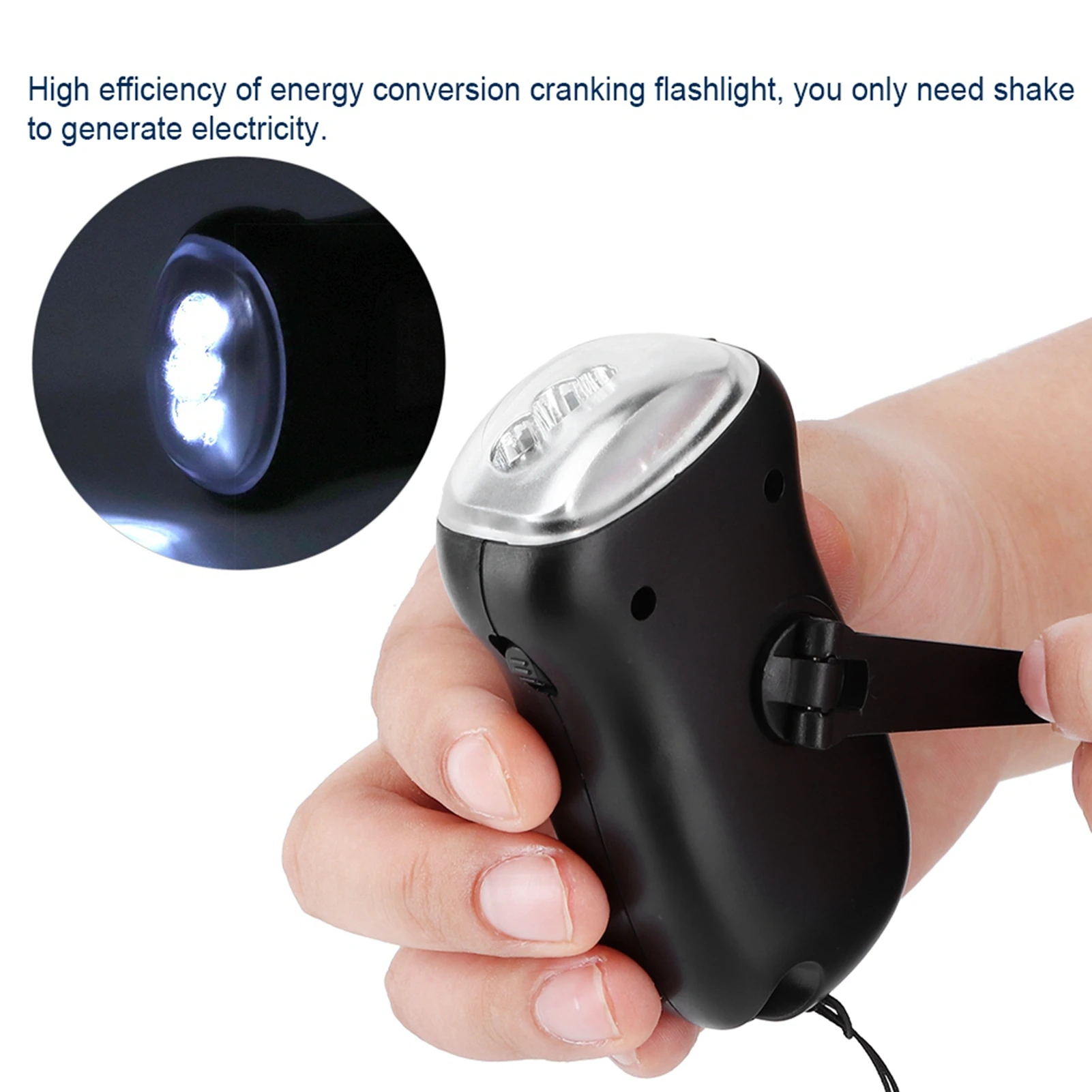 Hand Crank Solar Powered Rechargeable Flashlight LED Emergency Dynamo Torch for Outdoor Camping