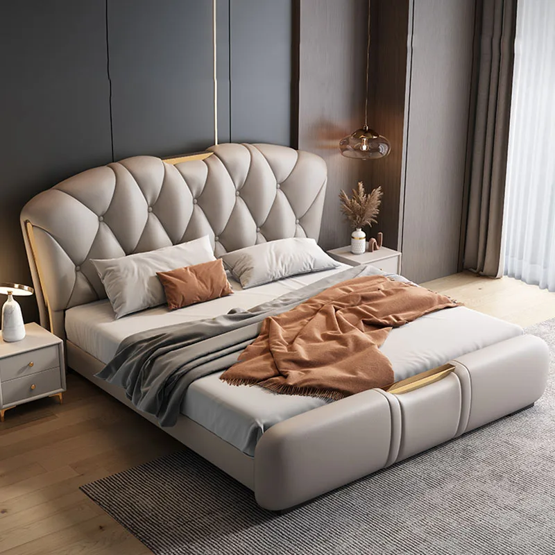 

Headboard Frame Leather art bed Luxury King Size Luxury Living Room Double Bed Princess Modern Cama De Casal Bedroom Furniture