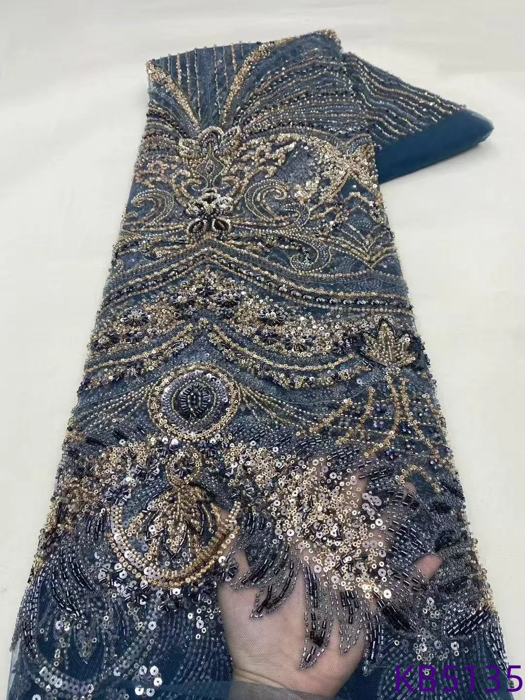 African Fabric Lace High Quality 2025 Sequence French Mesh Lace Fabric Nigerian Beaded Tulle Lace Fabrics For Sewing KB5135