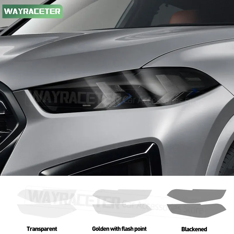 

2 Pcs Car Headlight Tint Smoked Black Protective Film Front Transparent TPU Sticker For BMW X6 2024 Facelift G06 Accessories