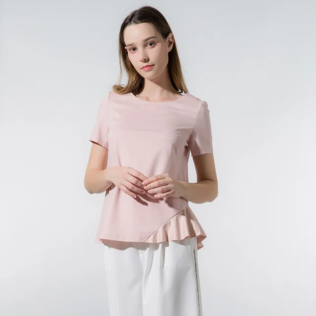 

Initial Bloom Cotton Blend ort Sve T-irt Boat Ne Lace Trim Faionable Ladies' irt for Autumn Season