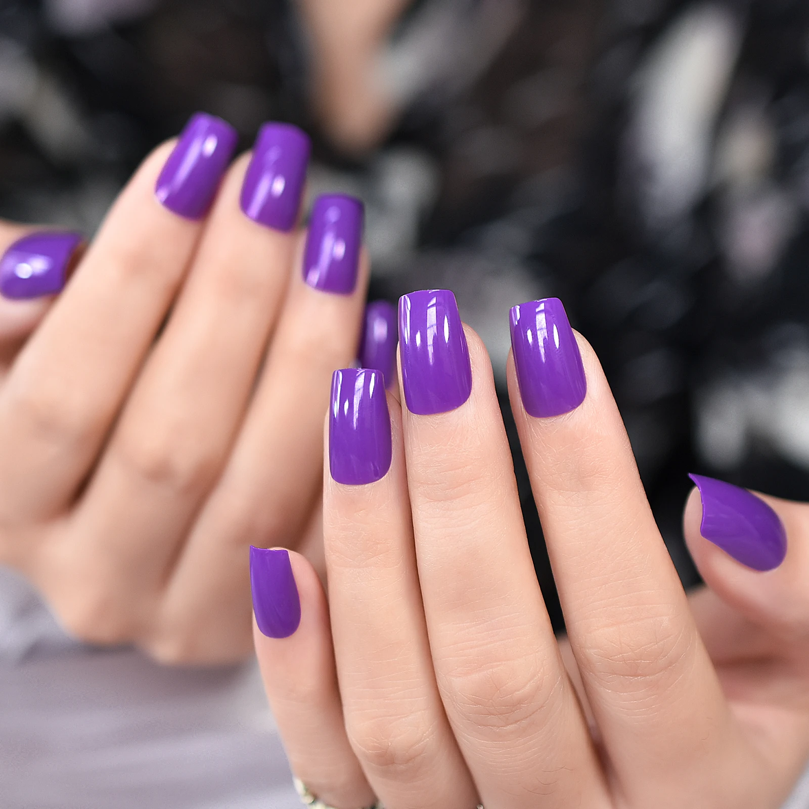 Solid Color Purple Blue Manicure At Home Reusable Fingernails Fake Nails Art Glossy Press On Nails Art With Tools