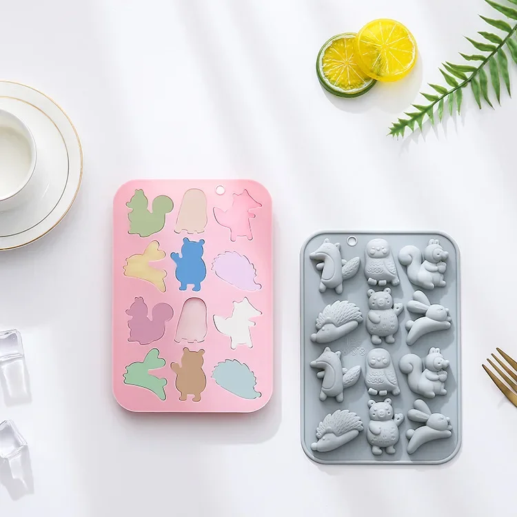 12-hole,squirrel,owl,fox,rabbit,bear,hedgehog,silicone Mold Fondant Cake Chocolate Mold Ice Cube Cake Mould  Baking Accessories