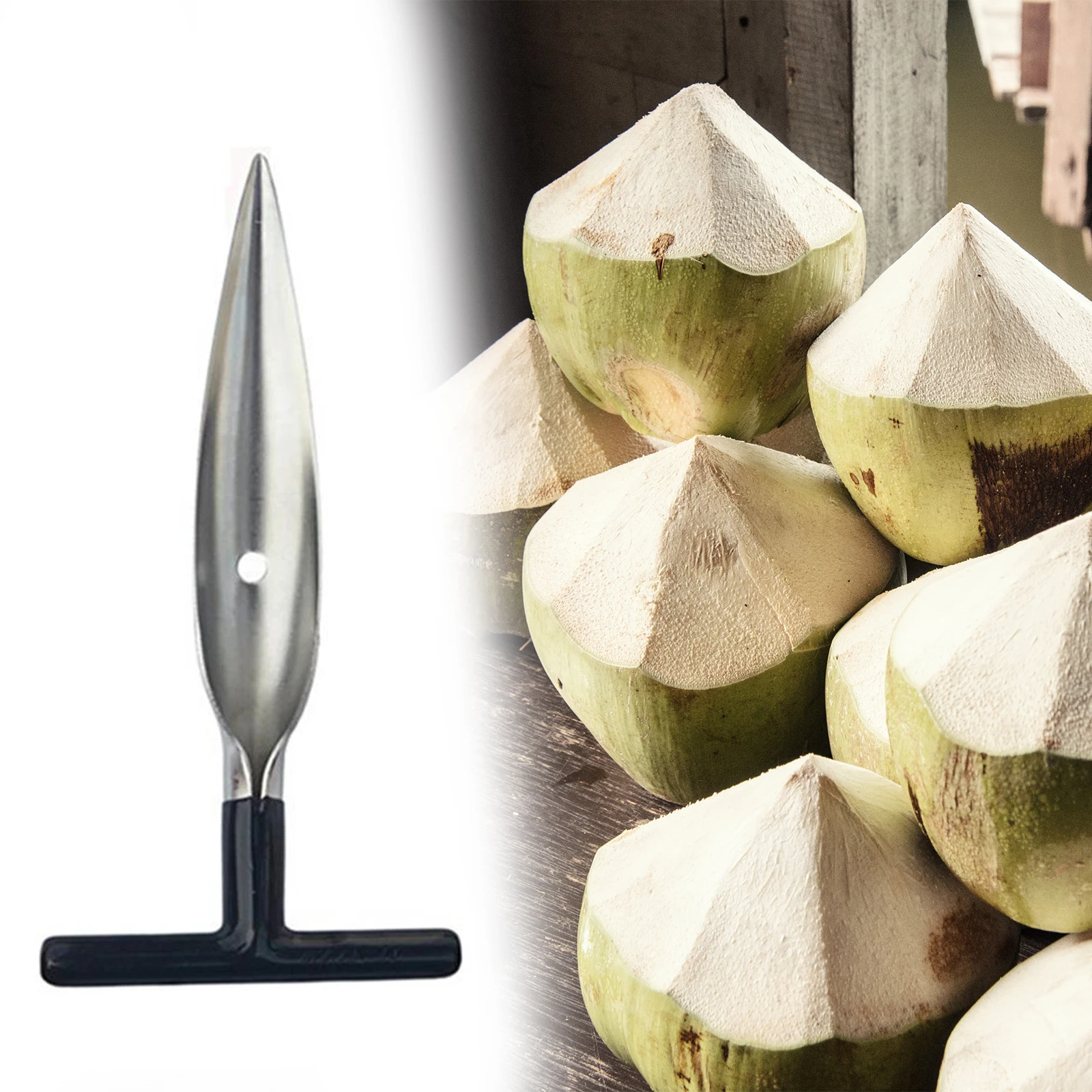 Coconut Opener for Fresh Green Young Coconut Water - Works With Peeled Thai Young White Coconuts