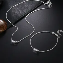 Popular brands 925 sterling Silver Pretty Square bracelet neckalce for women fashion Party wedding accessories jewelry sets Gift