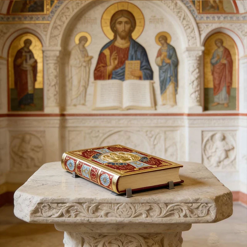 Neue Vintage-Vergoldete Orthodoxe Evangeliums-Buchhülle mit Emaillierter Heiliger Dreifaltigkeits-Ikone für Kirchenliturgie, Hausaltar und religiöses Gebet – Detail 3